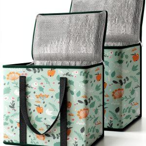 BALEINE 2Pk Insulated Reusable Grocery Bags, Collapsible Cooler Bag for Groceries, Heavy Duty Large Insulated Bag (16''x9''x13'', Spring Stroll)-0